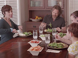 A family eating a healthy meal at home