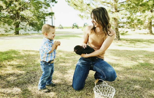 Mother and child on farm