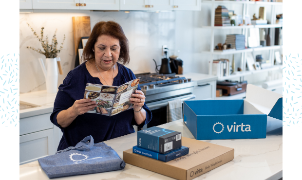 Woman reading Virta recipe book