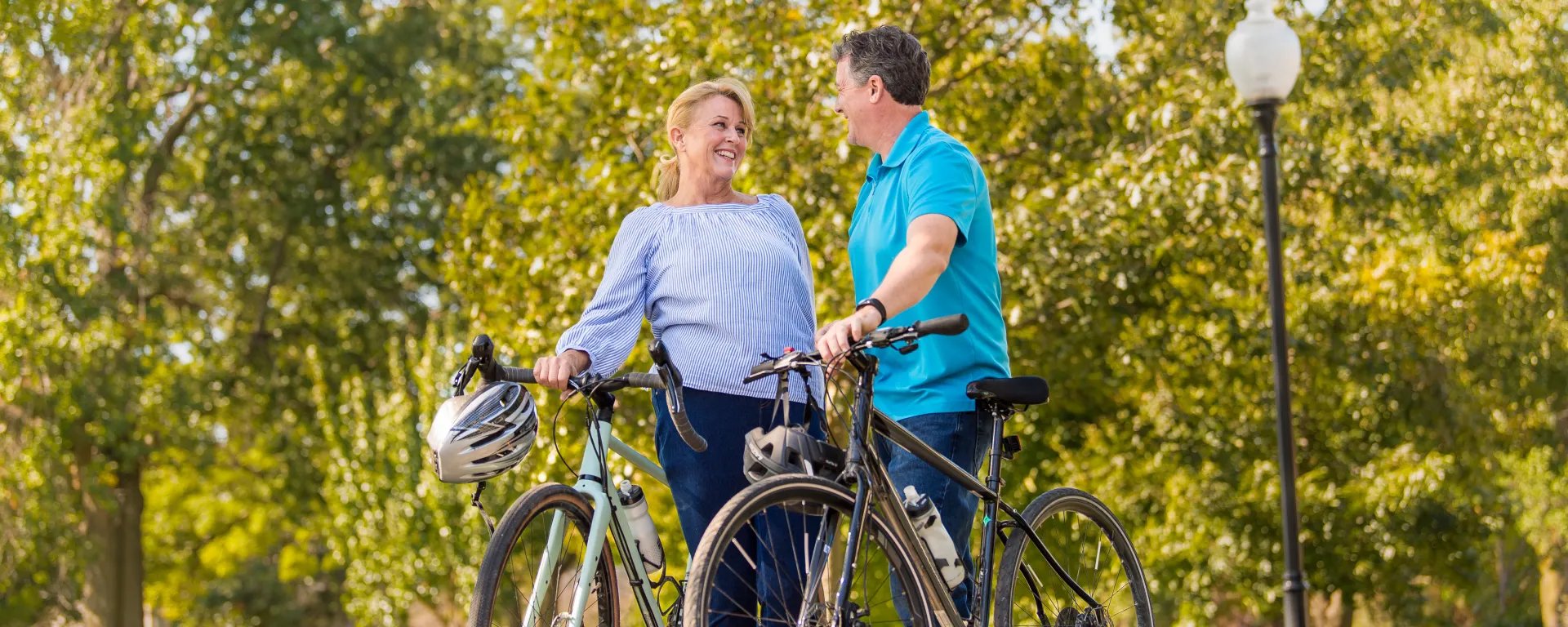 Couple riding bikes