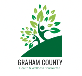 illustration of stick figure people growing leaves like trees with text: Graham County Health & Wellness Committee