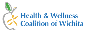 Illustration of stick figure in an apple with text: Health & Wellness Coalition of Wichita