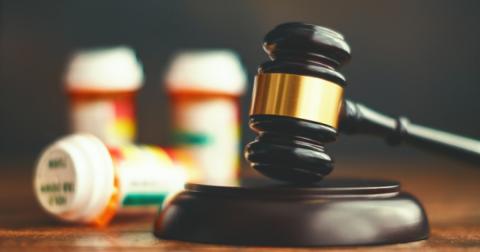 Legal ruling concept with prescription drugs